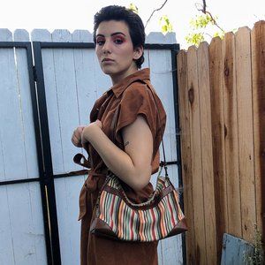 Brown Colorful Striped Canvas Purple